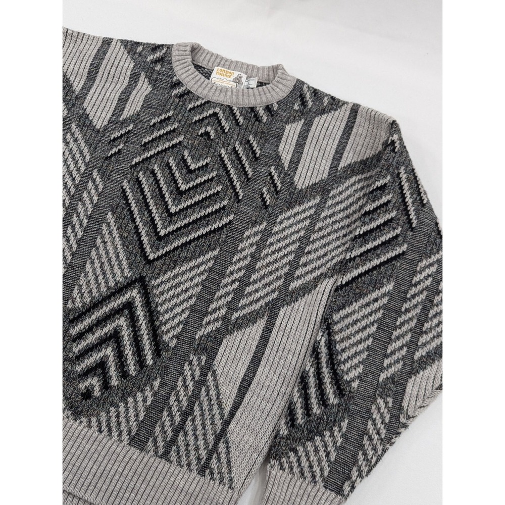 Vintage‎ Towne by London Fog Monochrome Black Gray Knit Sweater Wool Blend Large